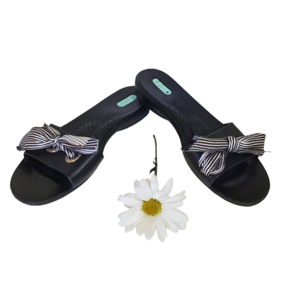 Okaboshi Slides Sandals with Striped Bow Tie, Size M L